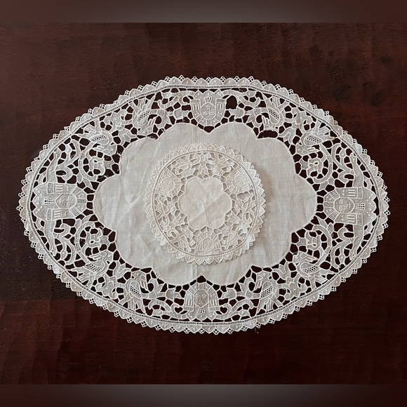 Antique Other - Egyptian Pharaoh Doilies, Rare Antique Embroidered Linens, Set of 2, Egypt